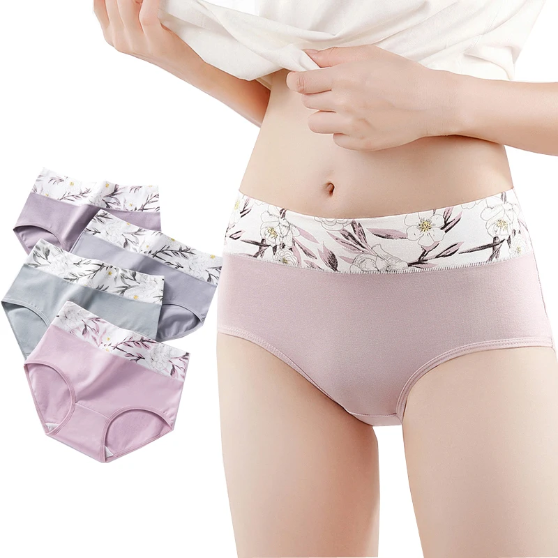 4Pcs Frauen Höschen Baumwolle Hohe Taille Körper Abnehmen Unterwäsche Atmungsaktive Druck Briefs Mädchen Unterhose Plus Größe Weibliche Dessous Image