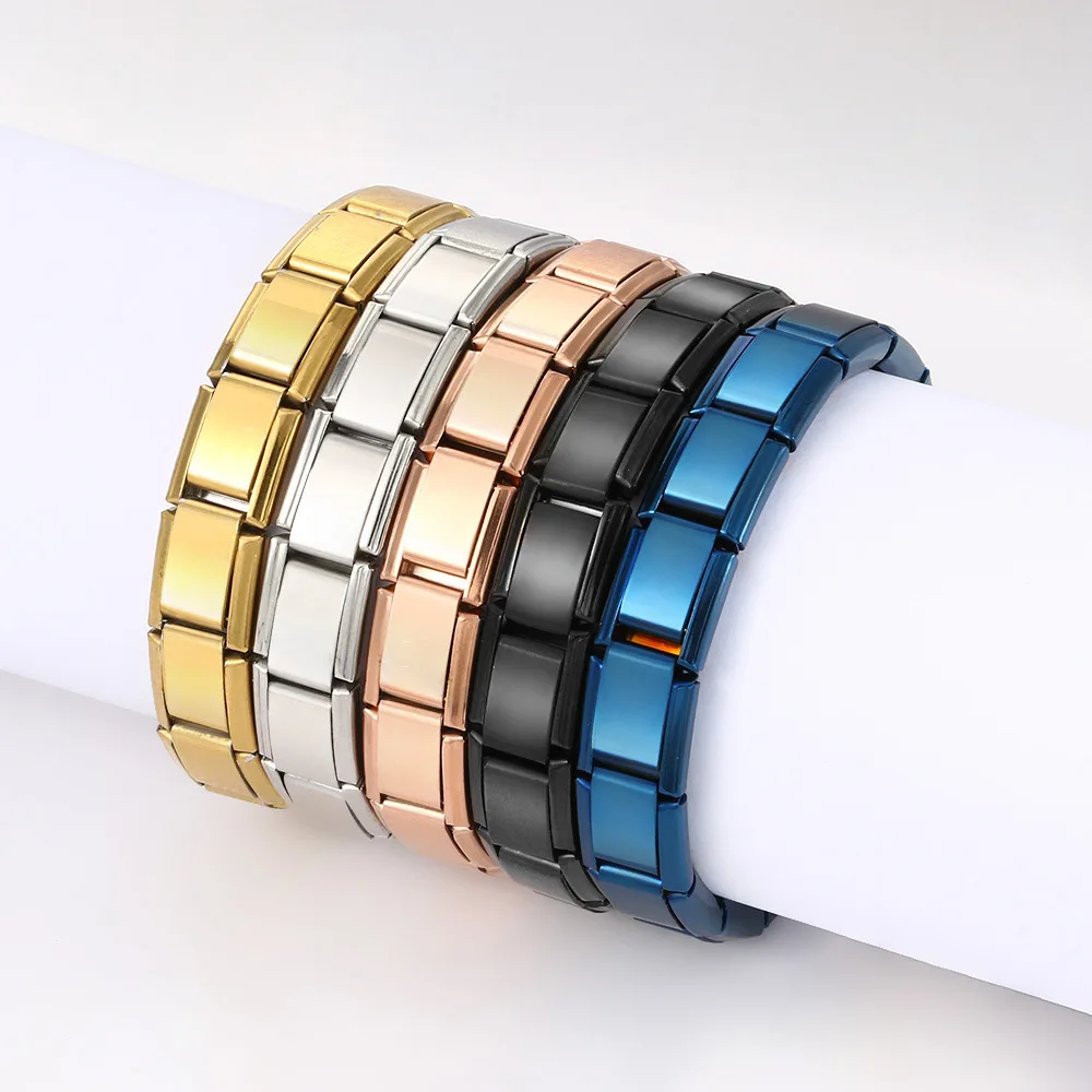 Trendy Quadratische Italien Edelstahl Armbänder Für Frauen Männer HipHop Metall Italienische Module Dehnbar Geschenk Geburtstag Party Schmuck Image
