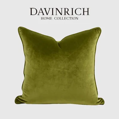 DAVINRICH Italienischen Samt Werfen Kissen Abdeckungen Weiche Dekorative Luxus Solide Platz Kissen Fall Für Sofa Couch Schlafzimmer Olive Grün Image