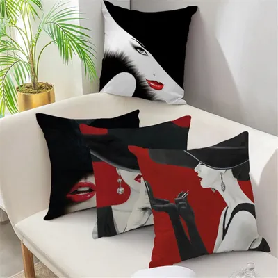 Wohnkultur Kissen bezug Wohnzimmer elegante Dame Muster Sofa rot schwarz Kissen bezug Image