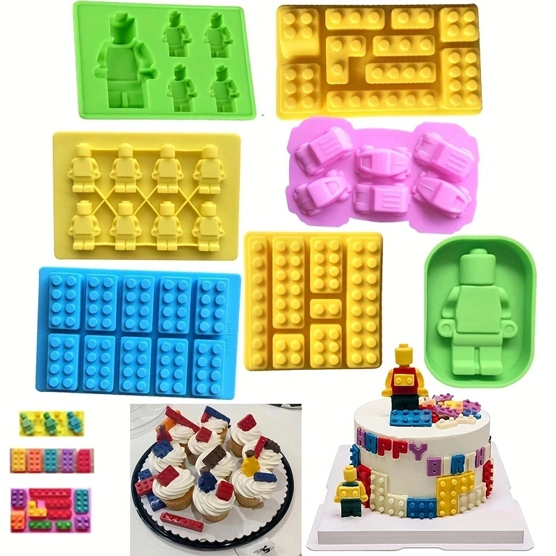 Block Silikonform Gebäude Ziegel Roboter Schokolade Gelee Eiswürfel Tablett Kuchen Dekoration Cupcake Topper Kinder Geburtstag Party Auto Image