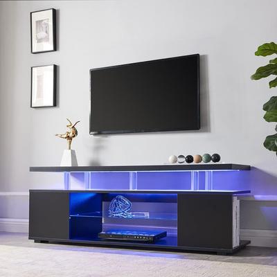 LED TV Stand Game Center with Sliding Drawer and Side Cabinet, Black