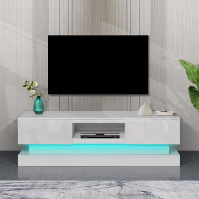 51.18inch Black TV Stand with LED Lights high glossy front TV Cabinet can be assembled in Lounge Room Living Room or Bedroom