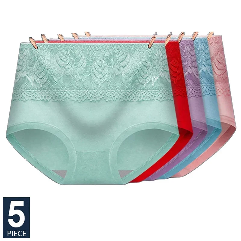 5 pz/set mutandine da donna a vita alta in puro cotone body shaper biancheria intima traspirante slip carini sexy pizzo comfort lingerie femminile
