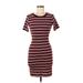 Divided by H&M Casual Dress - Mini Crew Neck Short Sleeve: Burgundy Stripes Dresses - Women's Size 6