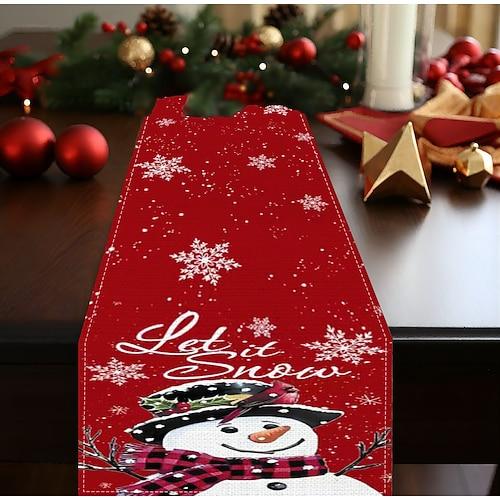 chemin de table rouge, décoration de table de style ferme de vacances d'hiver saisonnières
