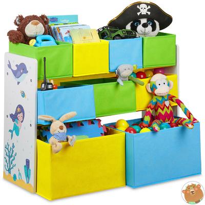 Kinderregal mit 9 Stoffboxen, Meerjungfrau Kindermotiv, Spielzeugregal Organizer hbt 66 x 82,5 x