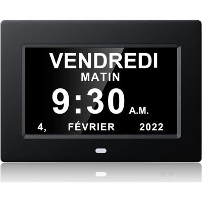 7-Zoll-Digitaluhr, Tagesuhr, großer Bildschirm, Wecker, Wanduhr (schwarz) Image