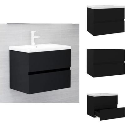 Vidaxl - Waschbeckenunterschrank mit Einbaubecken Schwarz Holzwerkstoff - Waschbeckenunterschrank Image