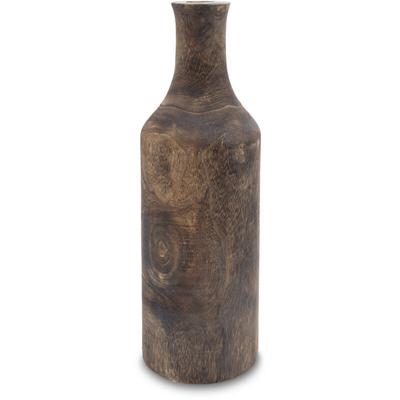 Design Holz Blumen Vase groß - dunkelbraun / 46 cm - Holzvase xxl Flasche naturbelassen - Tischdeko