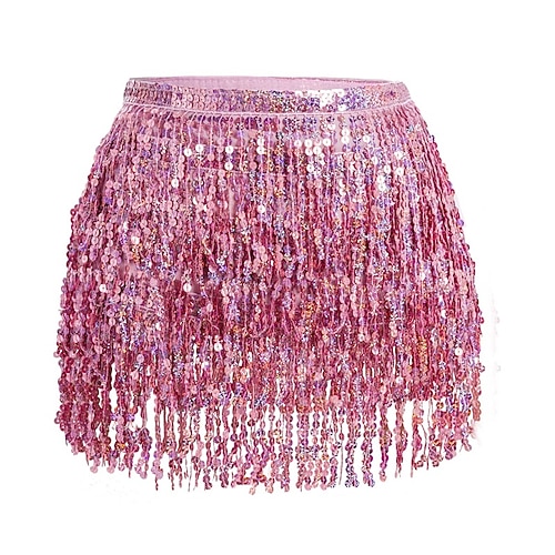 Costume da rave scintillante con gonna con nappe e paillettes, sciarpa all'anca, per danza del ventre, per donna