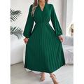 Per donna Abito da lavoro Abito linea A Di tendenza Ufficio Moda da lavoro Rimborsate Abito lungo Abito lungo A pieghe A V Manica lunga Liscio Standard Nero Vino Marrone Primavera Autunno S M L XL
