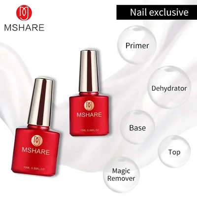 MSHARE 10ml Base Coat Top Gel Clear Construction Dehydrator Primer Reinforce Soak Off Nails Gels UV