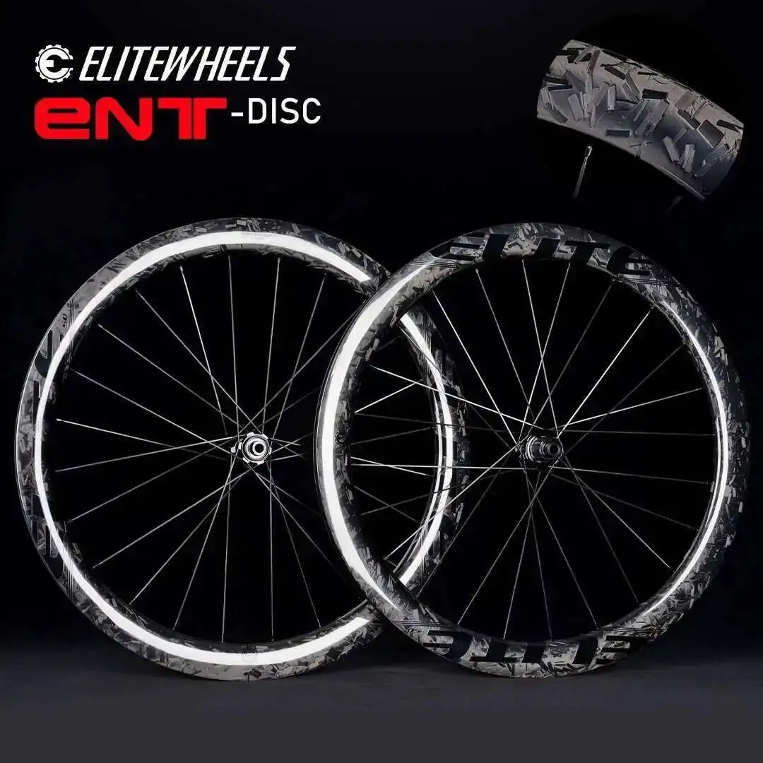 ELITEWHEELS Forged Pattern Road Disc Carbon Wheelset 38 50Tubeless Compatible Wheels Center Lock Or 6-blot Lock