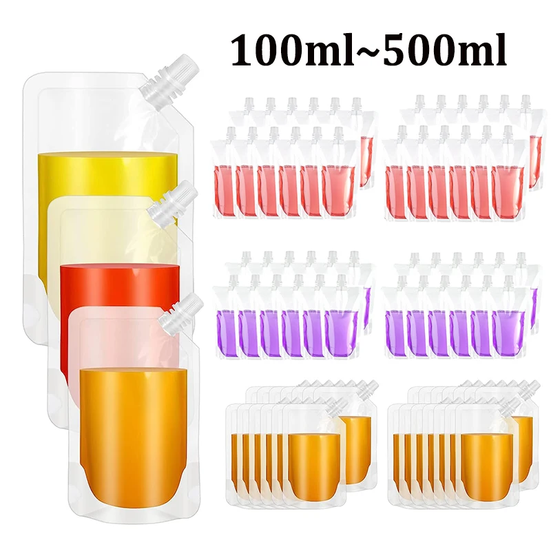 30pcs~10pcs Plastic Stand Up Drink Bag Travel Drink Spout Pouches Transparent Nozzle Bag Outdoor Travel Juice Storage Bags