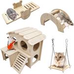 Sollbry - Lot de 4 Jouets pour Hamster en Bois, Jeux pour Hamster Comprenant Maison Hamster Pont