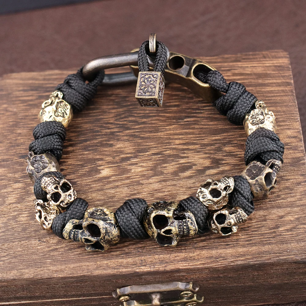 Vintage Schädel Armband für Männer kreative verstellbare handgemachte gewebte Armreifen Punk Hip Hop Motorrad Schmuck Zubehör Großhandel Image