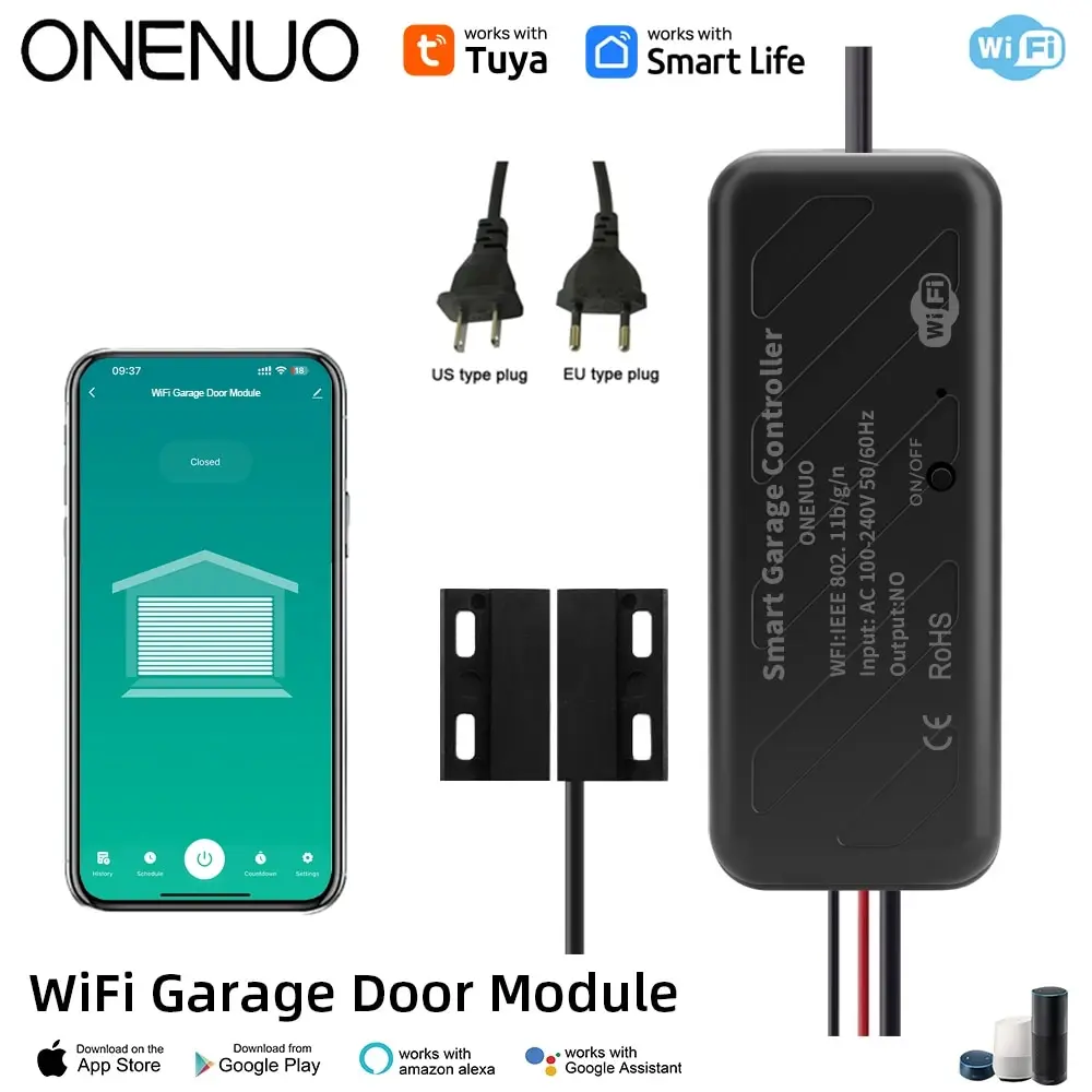 ONENUO Tuya WiFi Smart Garagentoröffner Controller Motorisierter Türöffner Drahtlose Fernbedienung Funktioniert mit Sprachsteuerung Alexa Google Image
