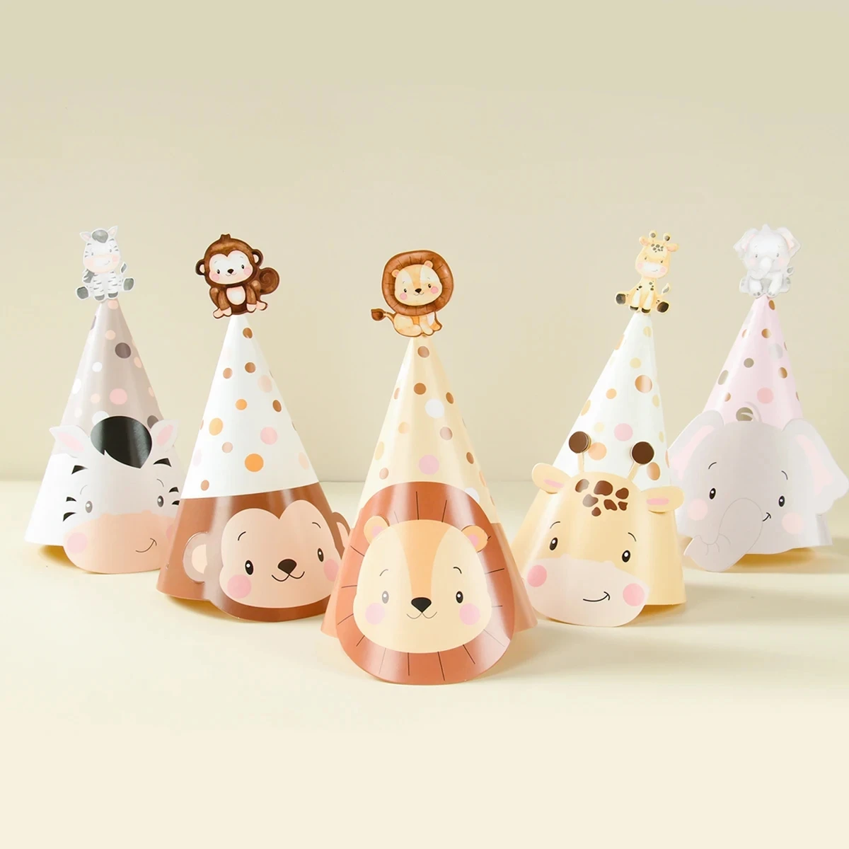 6 teile/los Neue Reizende cartoon Dschungel Löwe Thema Party Papier Kappen Cartoon Tier Party Hüte Für Kinder Geburtstag Partei Liefert Image