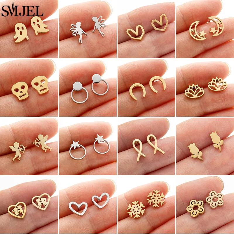 SMJEL Modische Piercing-Ohrstecker aus Edelstahl für Damen, Gänseblümchen, U-förmige kleine Ohrringe, Punk-Geist-Knorpel-Ohrstecker für Mädchen Image