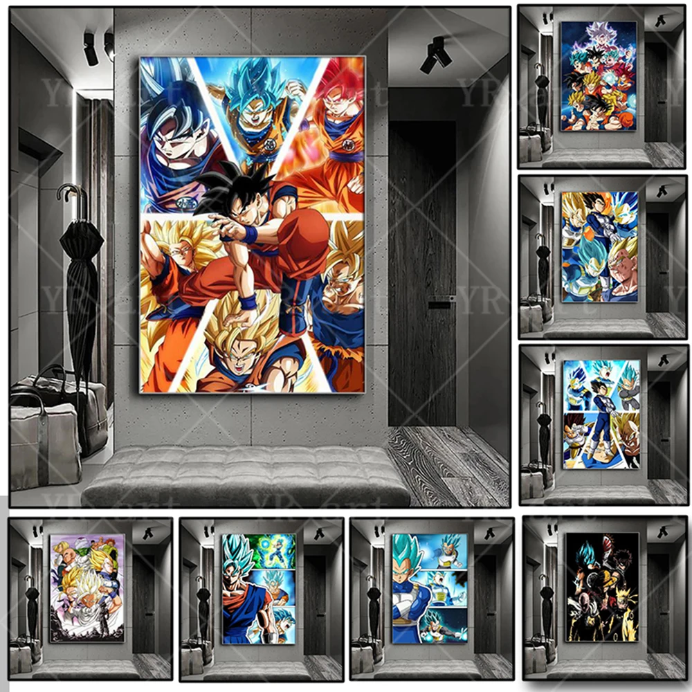 Anime giapponese circostante Dragon Ball Canvas Poster Stampa Super Saiyan Kakarot Vegeta Decorazione artistica murale Stampe murali