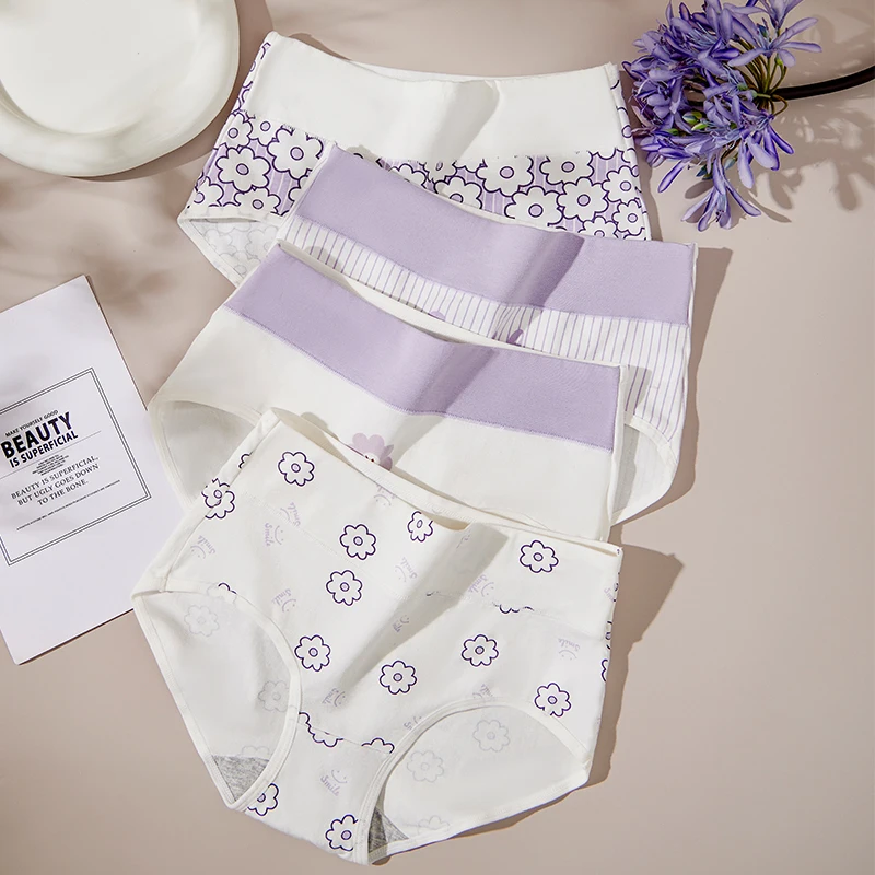 4 pièces/ensemble culottes en coton femmes taille haute sous-vêtements amincissants imprimé mignon jeunes filles slips grande taille M-4XL Lingerie féminine douce