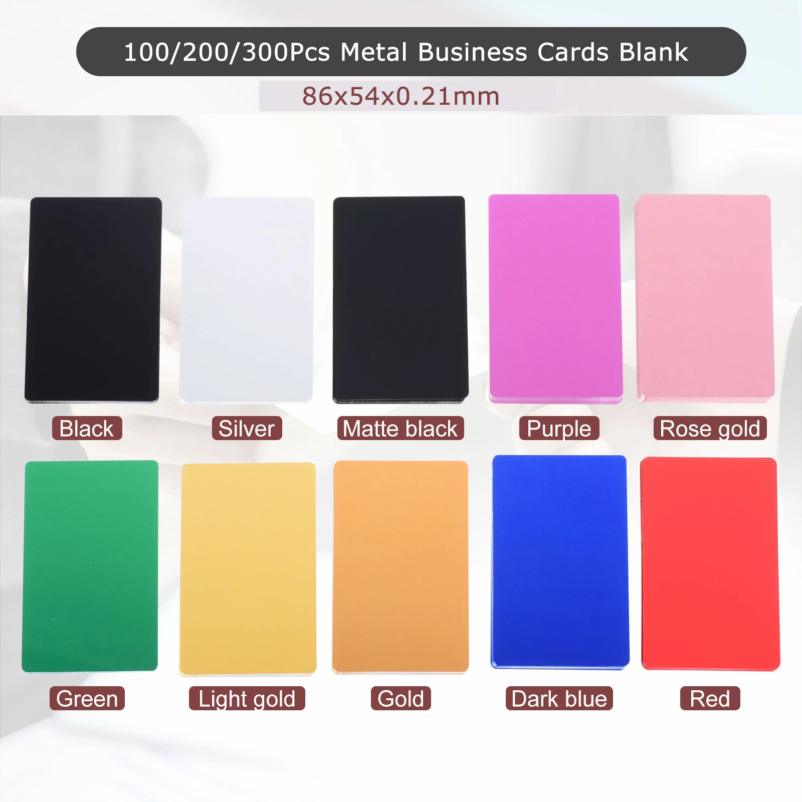 Cartes de visite en métal vierge, 100/200/300 pièces, 0.21mm d'épaisseur, 3.4x2.1 pouces, gravure Laser en aluminium, carte nominative imprimable pour bricolage personnalisé