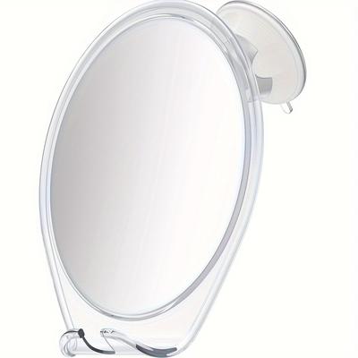 TEMU Shower Mirror With Suction Cups, Rotating Head & Razor Holder - Compact Bathroom Accessory, White Image