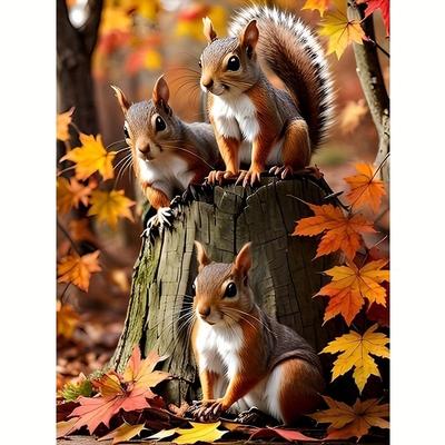 TEMU 5d Round Diamond Painting Kit For Beginners, Animal Theme Squirrel Diamond Embroidery, Diy Crafts & Room Decor, Ideal Gift For Art Lovers Image