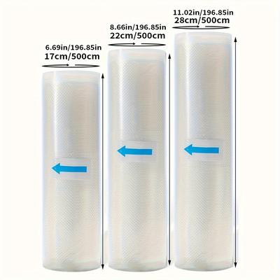 TEMU 3pcs Bpa-free Vacuum Sealer Bag Rolls - 16.4ft, 28ft, 50ft Total Lengths, 11.02in Width, Diamond Pattern For Sealing, Food Preservation, And Packaging - No Electricity Needed, Plastic