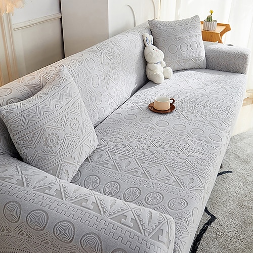 Bohemian geometrische Jacquard Stuhl Sofa Schonbezug Stretch Sofabezug Plüsch Fleece Sesselbezüge Anti-Rutsch Möbelschutz für Kinder Image