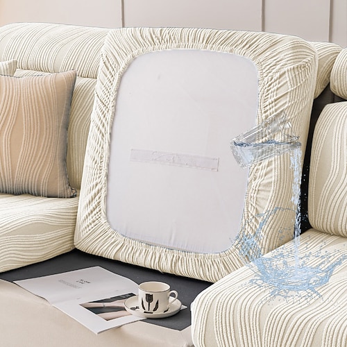 wasserabweisender Sofa-Sitzkissenbezug mit Jacquard-Streifen, Schonbezug, elastisch, Couch-Sessel, Loveseat, 4- oder 3-Sitzer, grau, uni, einfarbig, weich, strapazierfähig, waschbar Image