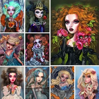 Cartoon Big Eyes Girl Horrors Lady Art 5D Full Diamond Mosaic Diy Diamond Painting Cross Stitch Kits