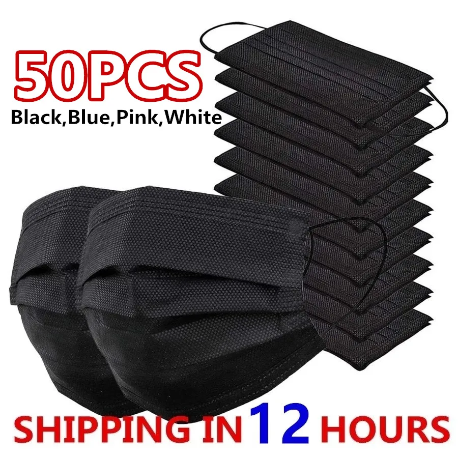 Masken 3-lagige Maske Gesichtsmasken Melt Blown Cloth Einweg-Anti-Staub-Schutzmasken Ohrbügel Mundmaske Schwarze Mascarillas Image