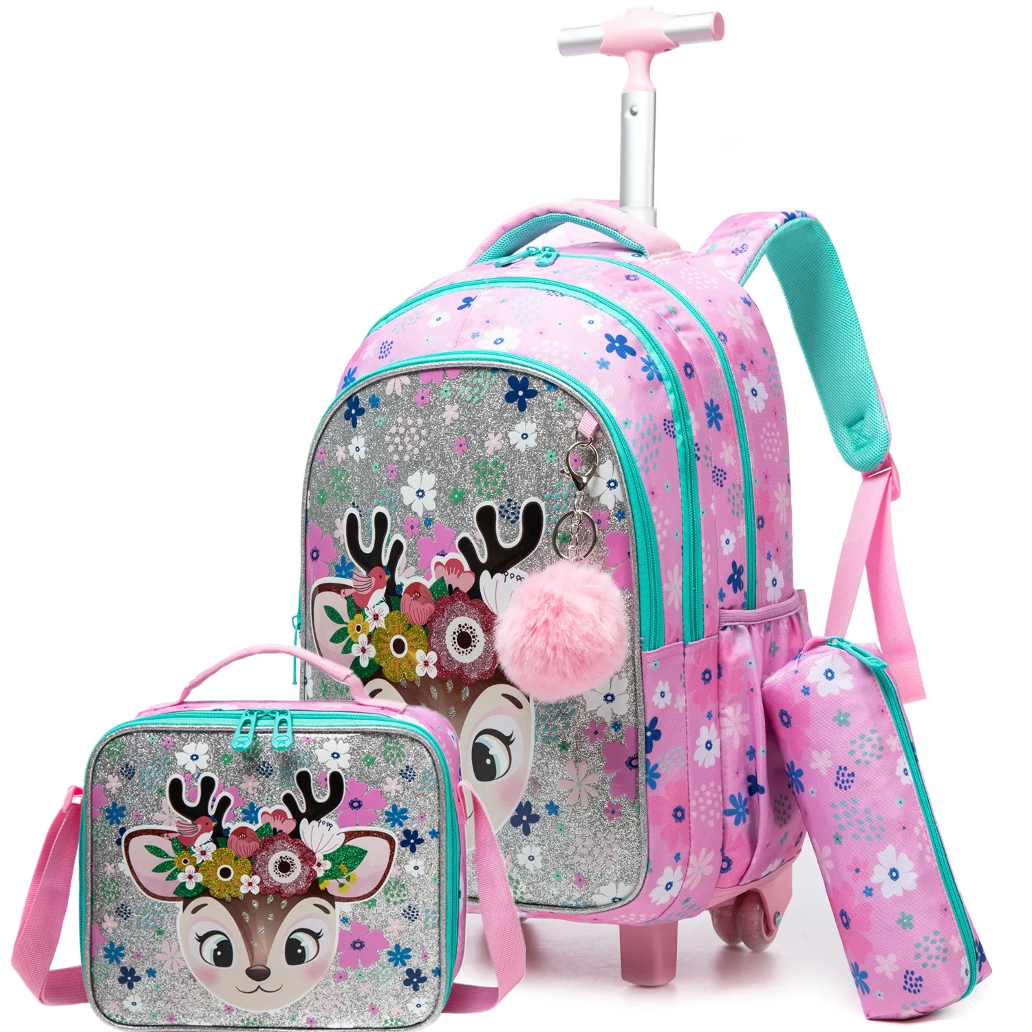 3 pièces sacs à dos scolaires pour enfants école sac à dos à roulettes pour fille garçons sac d'école avec roues chariot bagages sac élémentaire