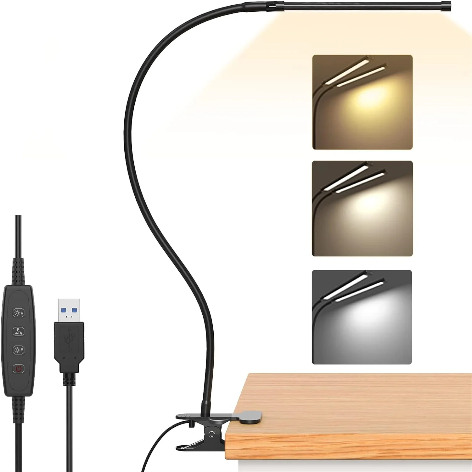 Lampes de bureau LED, lampe de lecture rechargeable par USB, lumière blanche chaude, froide, lumière du jour, portable, flexible, facile à clipser, lampe de lecture nocturne