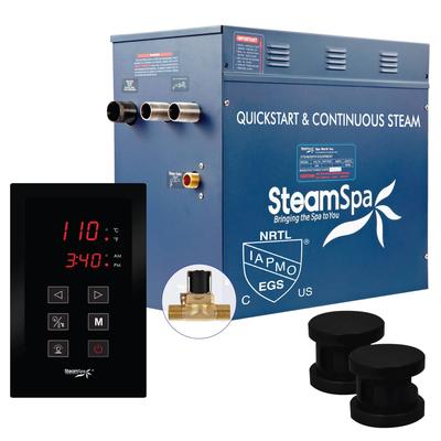 SteamSpa Oasis 12 KW QuickStart Acu-Steam Touch Panel Bath Generator Package with Built-in Auto Drain in Matte Black