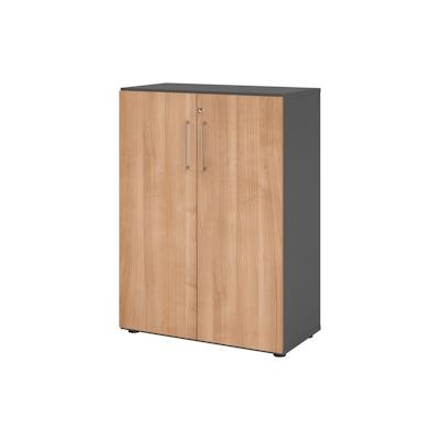 bümö Aktenschrank abschließbar, Büroschrank Holz 80cm breit in Graphit/Nussbaum - abschließbarer Schrank mit Aktenregal für's Büro & Arbeitszimmer, Image