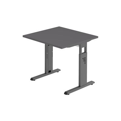 bümö höhenverstellbarer Schreibtisch O-Serie 80x80 cm in Graphit, Gestell in Graphit - PC Tisch klein für's Büro manuell höhenverstellbar,
