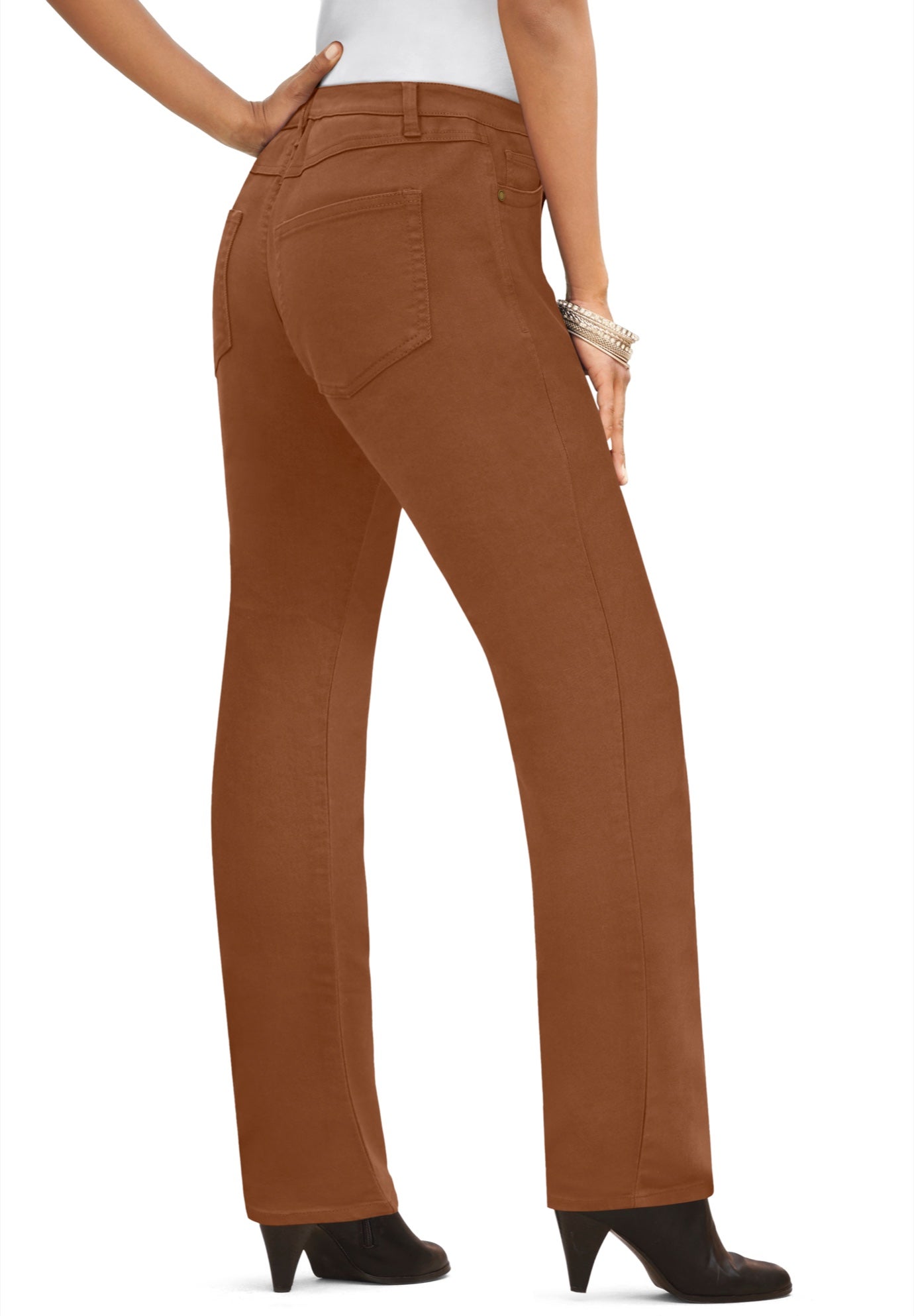 Plus Size Women's Plus Size Classic Stretch Straight Leg Jean by Denim 24/7 by Roamans in Cognac (Size 36 WP)