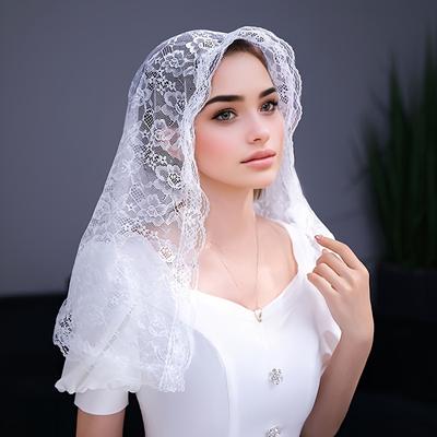 TEMU Bridal Lace Mantilla Veil, Romantic Short Wedding Shawl, Single Layer Headscarf, Soft Tulle Bridal Shoulder Veil