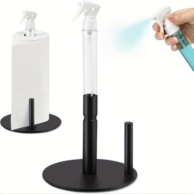 TEMU Paper Towel Holder With Spray Bottle, Stainless Steel Countertop Paper Towel Holder, One-handed Operation Kitchen Paper Towels Holder With Non Slip Weighted Base