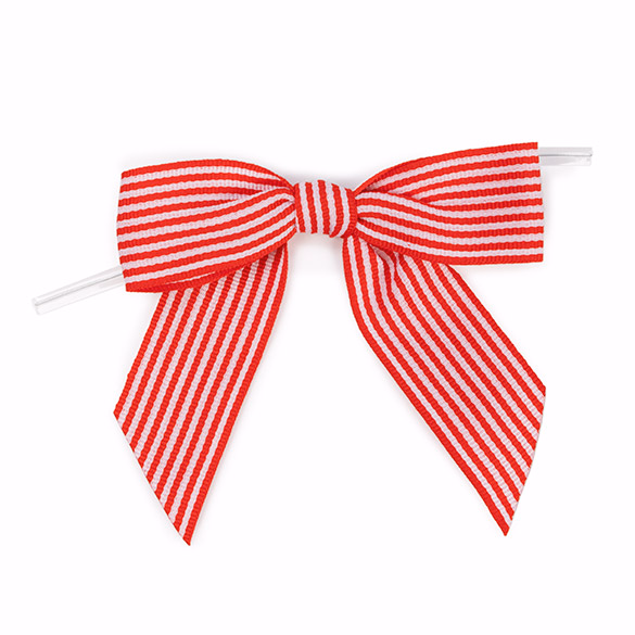 Red/White Striped Pre-tied Bow 3 1/2" 25 pack GBOWRW