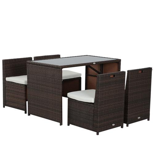 Polyrattan Garnitur als 5-teiliges Set aus Polyrattan, Metall, braun