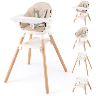Costway 6 in 1 Convertible Highchair with Safety Harness and Removable Tray-Beige