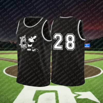 New Arrivals Disney Mickey Print Children's 28 Classic Black Basketball Jersey Breathable Athletic