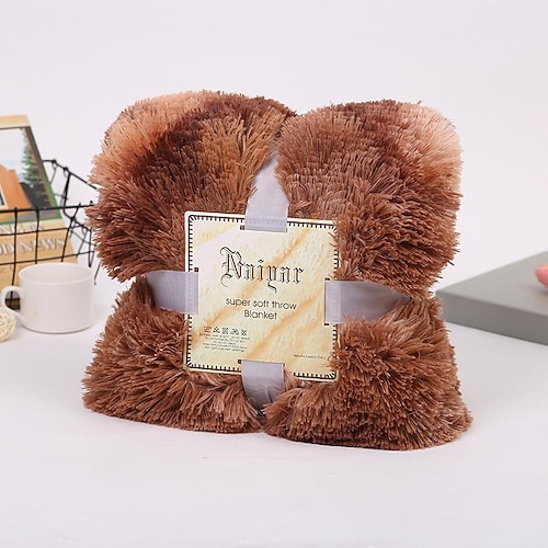 Weiche, flauschige Kunstpelz-Überwurfdecken, solide, wendbare, leichte, lange, zottelige Decke, flauschige, kuschelige, bequeme Mikrofaser-Fleece-Decken, Dekoration für Couch, Schlafsofa Image