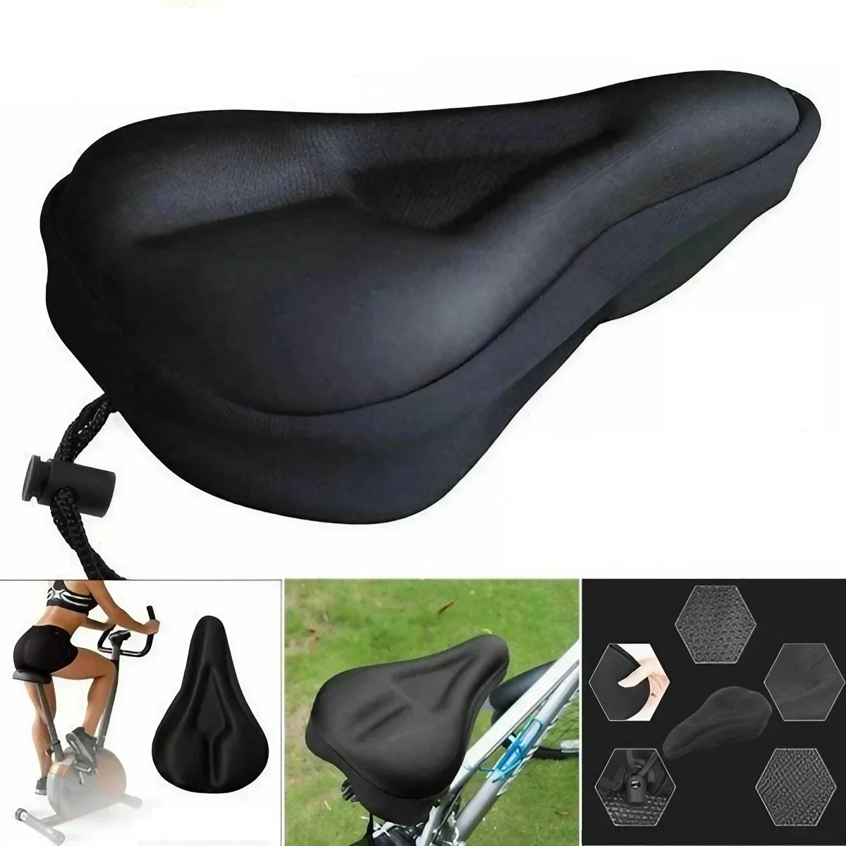 Fahrradsattel 3D Fahrradsitzbezug gepolstert breites Gel Soft Pad Heimtrainer Sitzkissen breiter Schaumstoff Mountainbike Sitzkissen Image