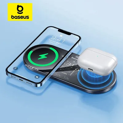 Baseus 20W Dual Wireless Charger Fast Qi Wireless Charging Digital LED Display For iPhone 16 15 Airpod Pro Samsung Charging Pad
