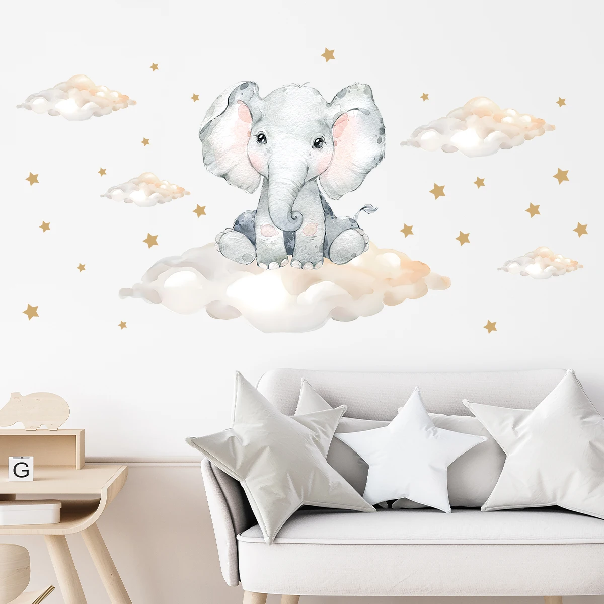 Cartoon Niedliche Tier Wolke Elefant Wandaufkleber Kinderzimmer Wandtattoos Dekoration für Schlafzimmer Wandkunst Home Decor Wohnzimmer